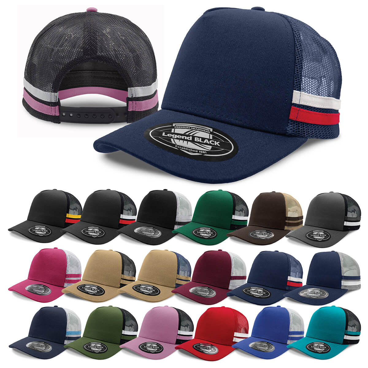 Custom business logo Striped Trucker from Legend Life available at Workwear Ink