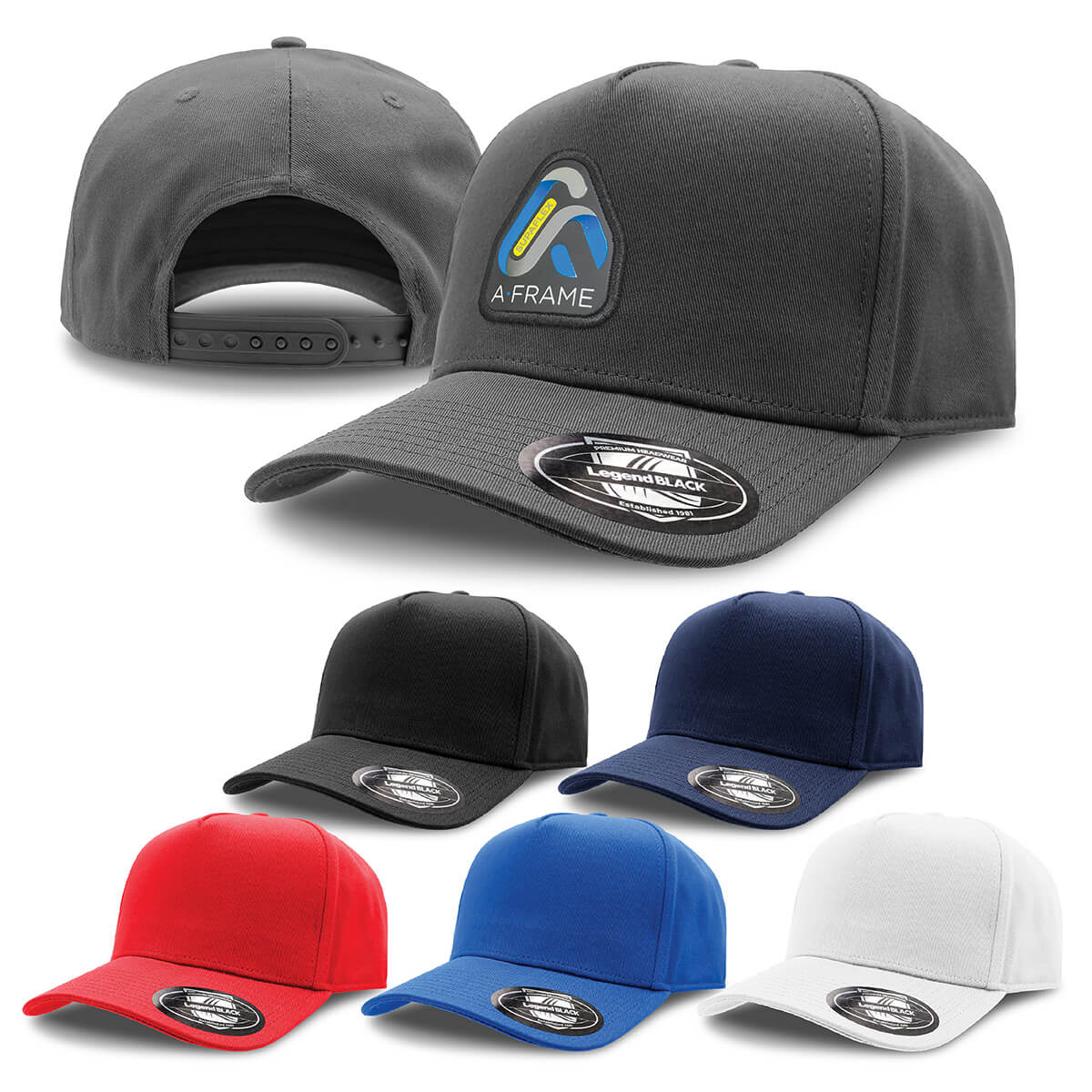 Custom business logo 5-Panel A-Frame Cap from Legend Life available at Workwear Ink